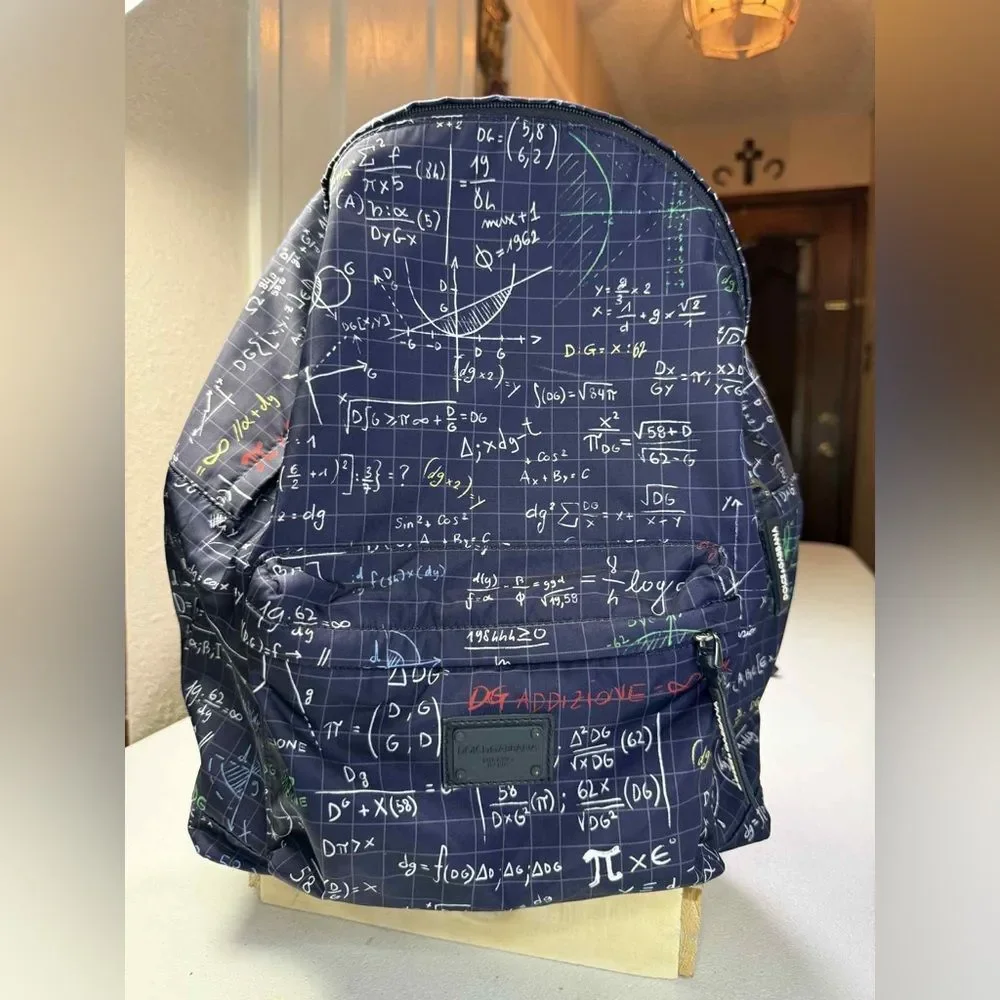 Dolce & Gabbana Blue algebra print Backpack with White and Red Accents